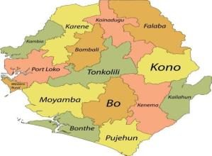 Map of Sierra Leone highlighting the districts